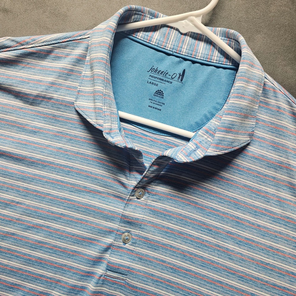 Johnnie-O Astrid Performance Polo Shirt Mens Large Biarritz Blue Stripe JMPO7620